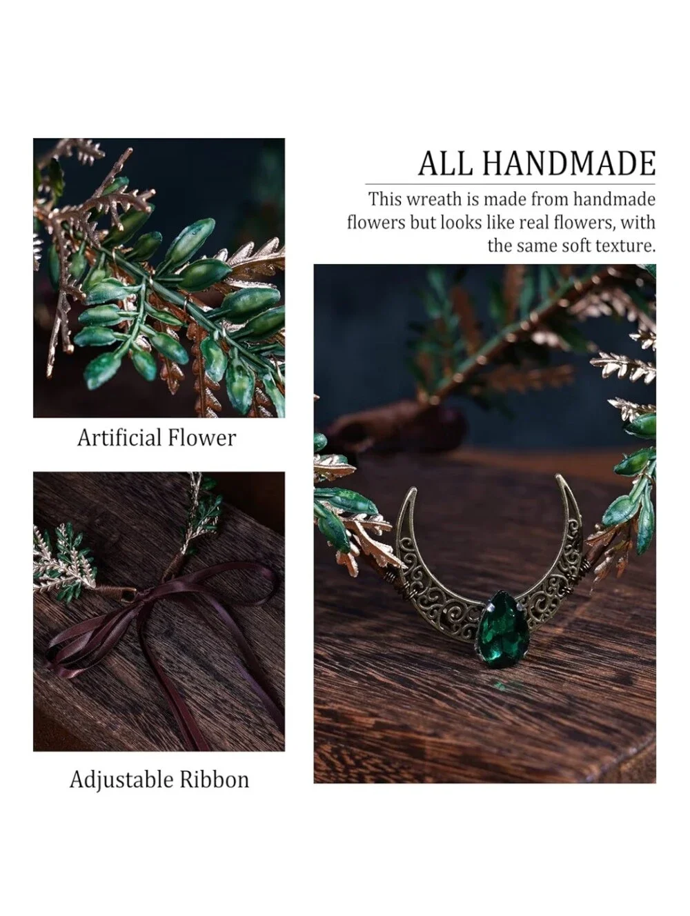 Mostory NWT Forest Fairy Crown Moon Gem Renfaire Headband Elven Crown Cosplay